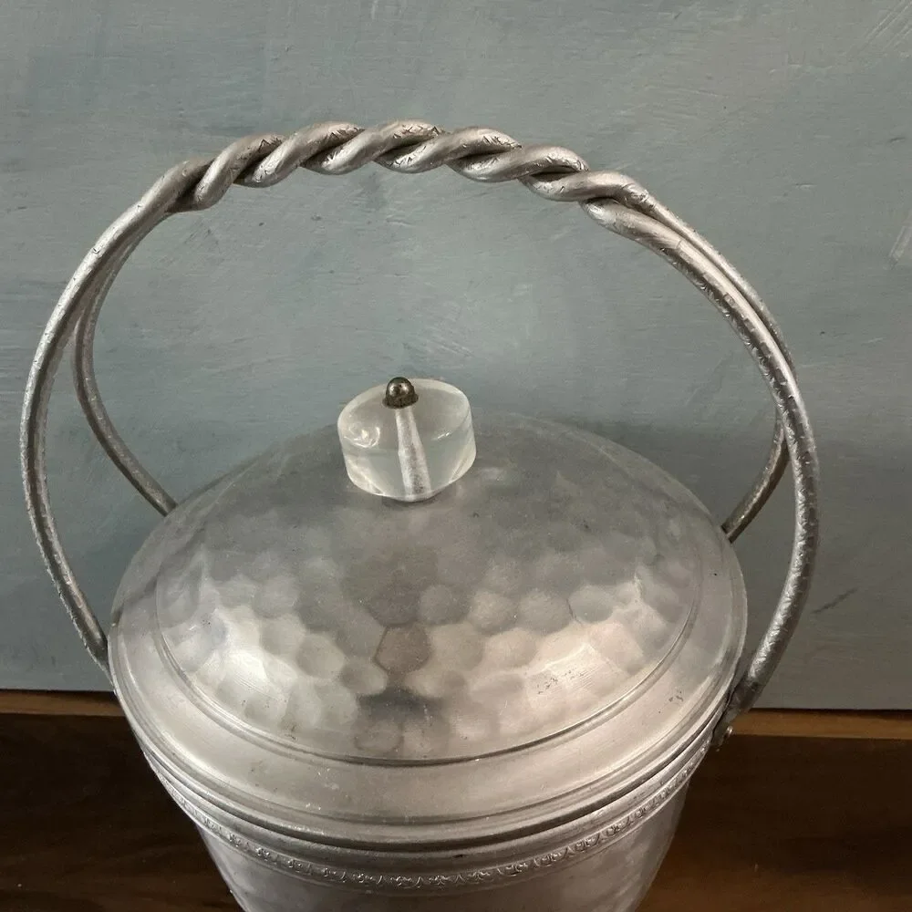 Vintage 1940s Lehman Aluminum Hand Forged Ice Bucket | Lucite Knob | No Insert